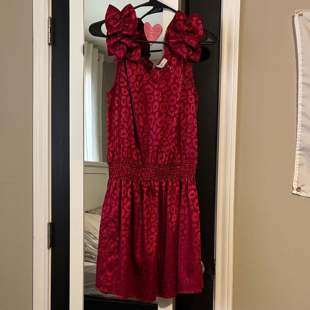 Entro Red Midi Dress with Bow Accents